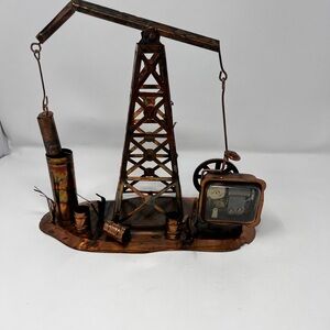 Vintage copper oil well sculpture motion music  box 1979’s retro